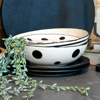 Hand Painted Stoneware Serving Bowl, Black and Cream, 2 Styles