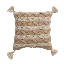 Cotton Macrame Pillow with Stripes and Tassels