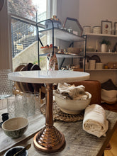 Adjustable Metal Cake Stand with Marble Top, Copper Finish