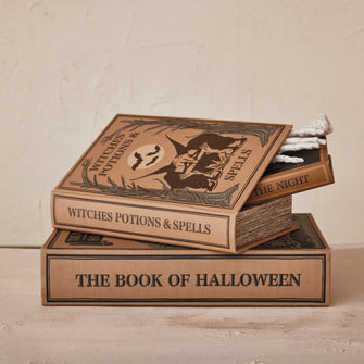 Wood and Linen Halloween Book Storage Boxes