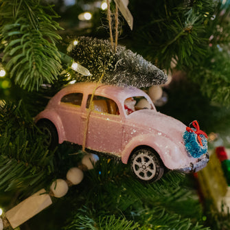 VW Car Ornament with Bottle Brush Tree