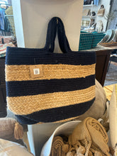 Midnight Blue Block Large Cotton Jute Basket