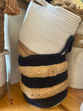 Midnight Blue Block Large Cotton Jute Basket