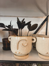 Stoneware Face Planter w/ Handles & Saucer