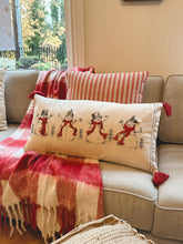 Holiday Lumbar Pillow with Embroidered Snowmen & Birds Image