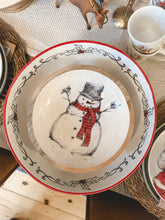 Holiday Enameled Mango Wood Bowl with Snowman & Bird