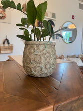 Distressed Green and Blue Terra-cotta Planter with Debossed Circles
