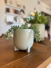 Small Green Stoneware Footed Planter