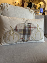Cotton & Linen Lumbar Pillow w/ Pumpkins & Chambray Back