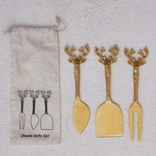 Reindeer Handle Brass Cheese Knives-Brass, Set of 3