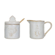 Tree Debossed Stoneware Creamer and Sugar Pot Set