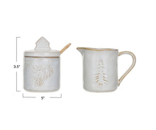 Tree Debossed Stoneware Creamer and Sugar Pot Set