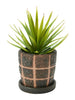 Black and Taupe Grid Pattern Terracotta Planter with Saucer
