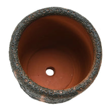 Black and Taupe Grid Pattern Terracotta Planter with Saucer