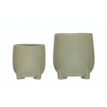 Small Green Stoneware Footed Planter