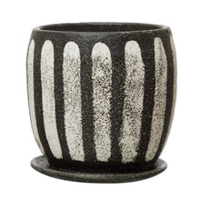 Black and Grey Hand-Painted Planter w/ Saucer Set