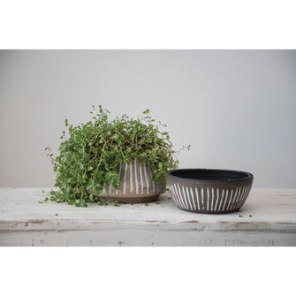 Grey and Beige Hand-Painted Planter Set