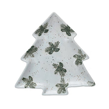 White Stoneware Tree Shaped Plate with Gold Details