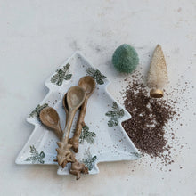 White Stoneware Tree Shaped Plate with Gold Details