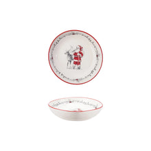 Stoneware Bowl with Santa & Reindeer Image & Colored Rim