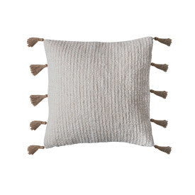 Cotton and Linen Blend Pillow with Jute Tassels