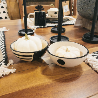 Hand-Painted Stoneware Bowl, Black & Cream, 2 Styles