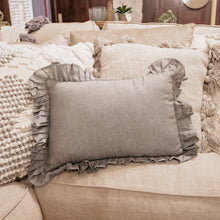 Charcoal Cotton Lumbar Pillow with Ruffle Trim