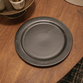Stoneware Plate w Textured Rim, Black