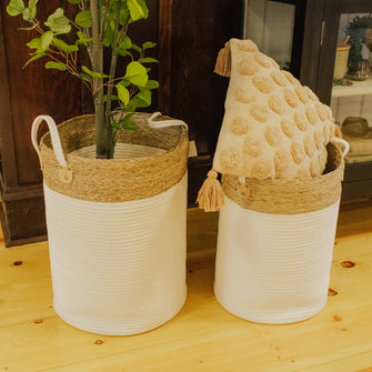 Rattan & Canvas Handled Basket, 2 sizes