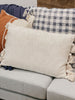 Cream Cotton Woven Slub Pillow with Plush Tassels