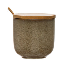 Stoneware Jar w/ Bamboo Lid & Spoon, Reactive Glaze